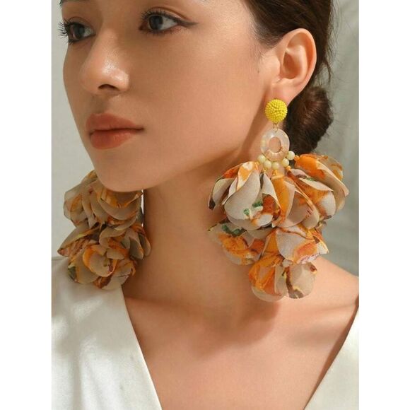 Zara Jewelry - Floral Fabric Drop Earrings - Yellow R 526
